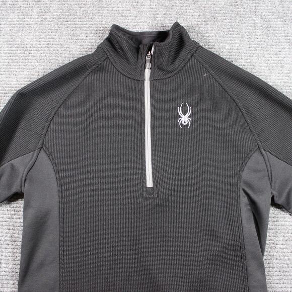 Spyder 1/4 Zip Pullover Mens S Black Gray Grid Fleece Performance - Picture 2 of 8